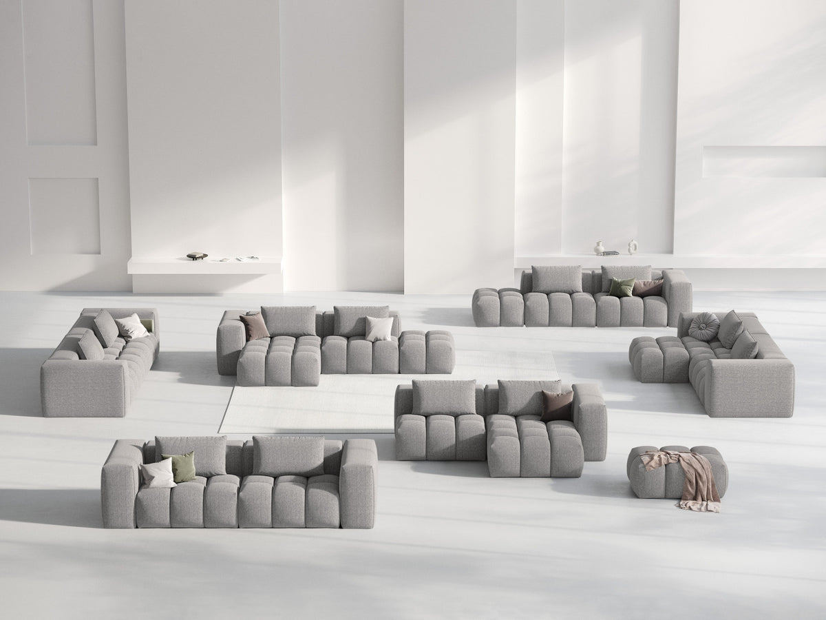 Modulares Ecksofa Verona rechts mit 3 Sitzplätzen, bezogen mit beigem Sorella-Strukturstoff, schwarze Kunststoffbeine, Massivholzrahmen sichtbar