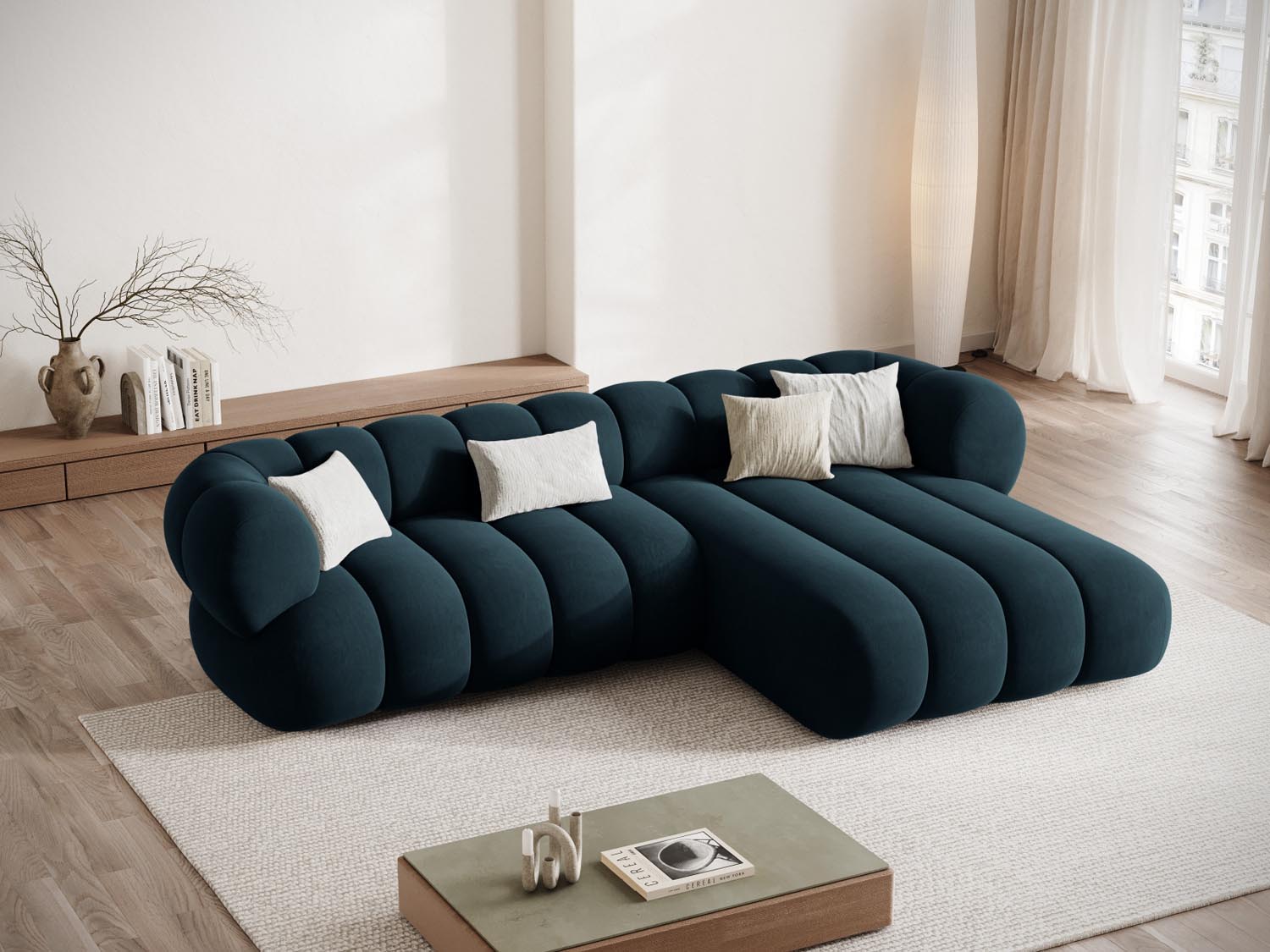 Koge Ecksofa rechts 5 Sitzer 165cm in Deep Petrol-Vogue präsentiert im Onlineshop von KAQTU Design AG. L-Sofa rechts ist von Cosmopolitan Design