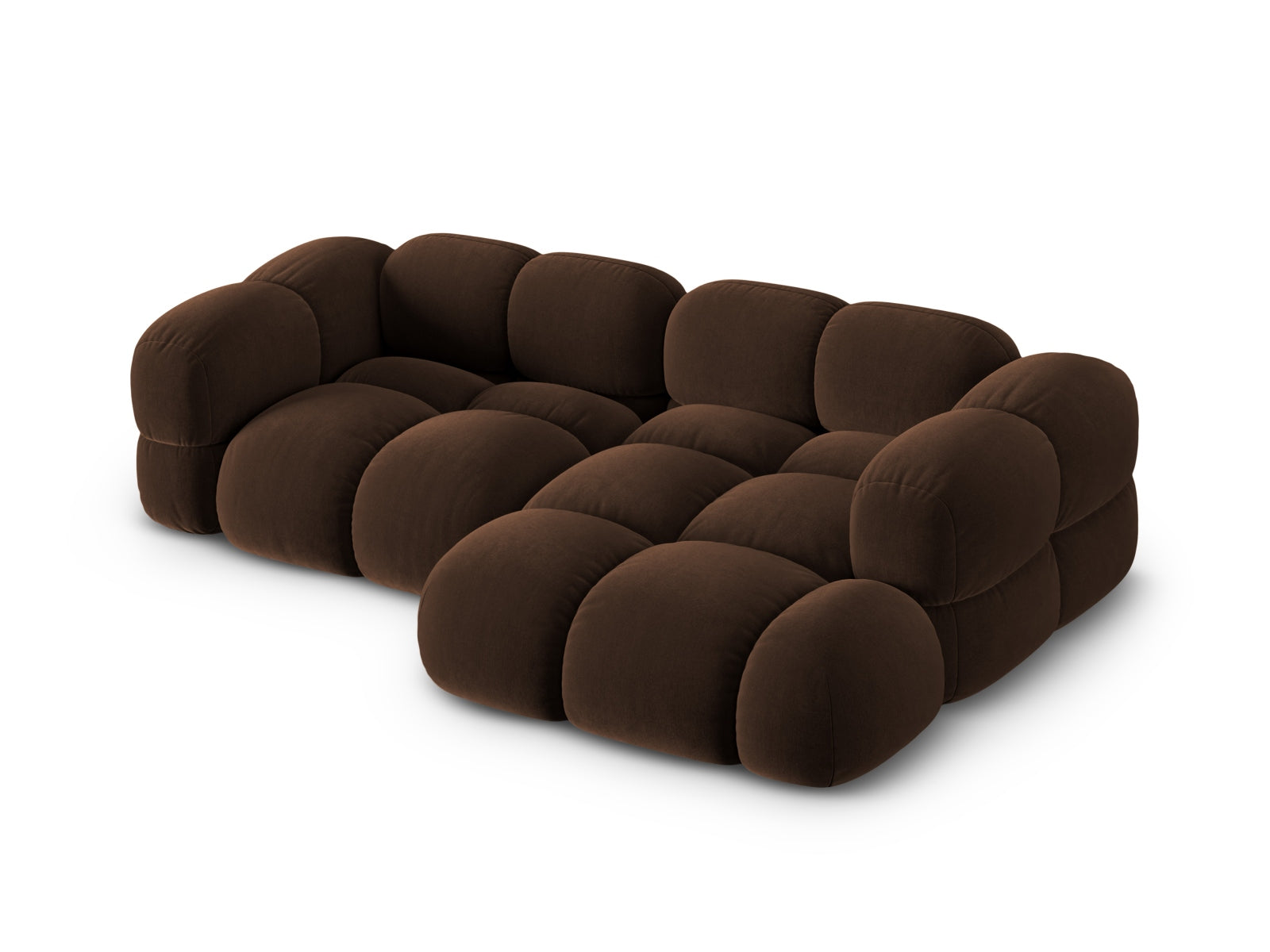 Elegantes Loretto Velour Ecksofa in Chocolate-Vogue, 3-Sitzer, 147cm, ideal für stilvolle Wohnräume und entspannte Stunden.