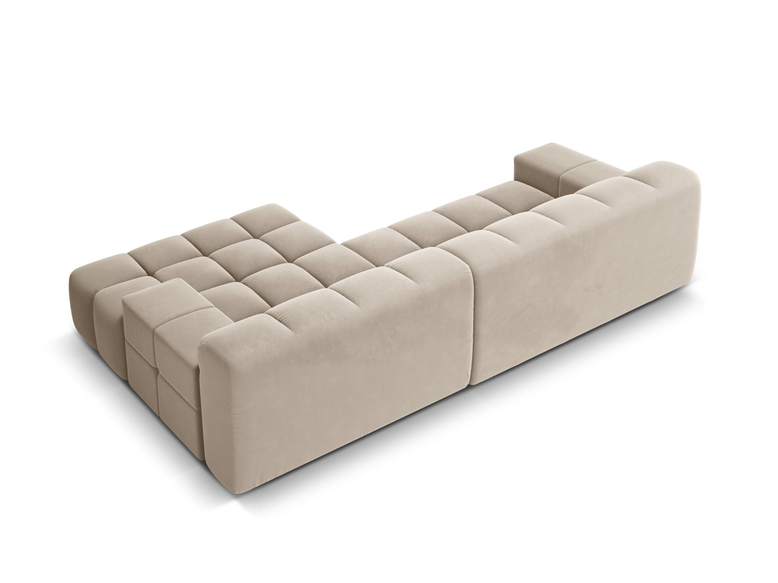 Elegantes 3-Sitzer Ecksofa rechts Hawaii in sanftem Beige, aus luxuriösem Magic Velvet, ideal für stilvolle Wohnräume.