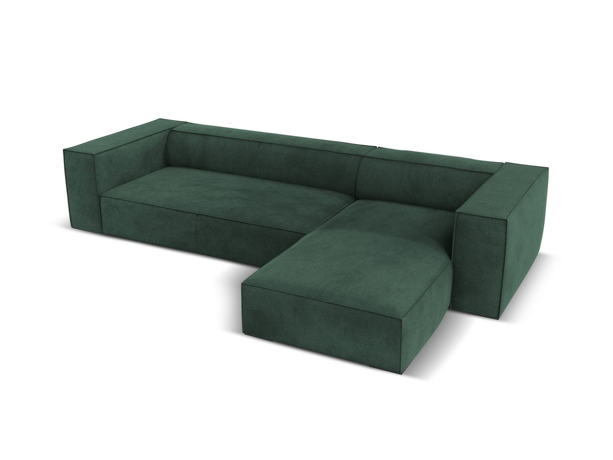 Turin Ecksofa rechts mit Chenille-Bezug in Light Beige-Rosario, Massivholzrahmen aus Kiefer und Beinen aus schwarzem Buchenholz, Récamiere-Form.