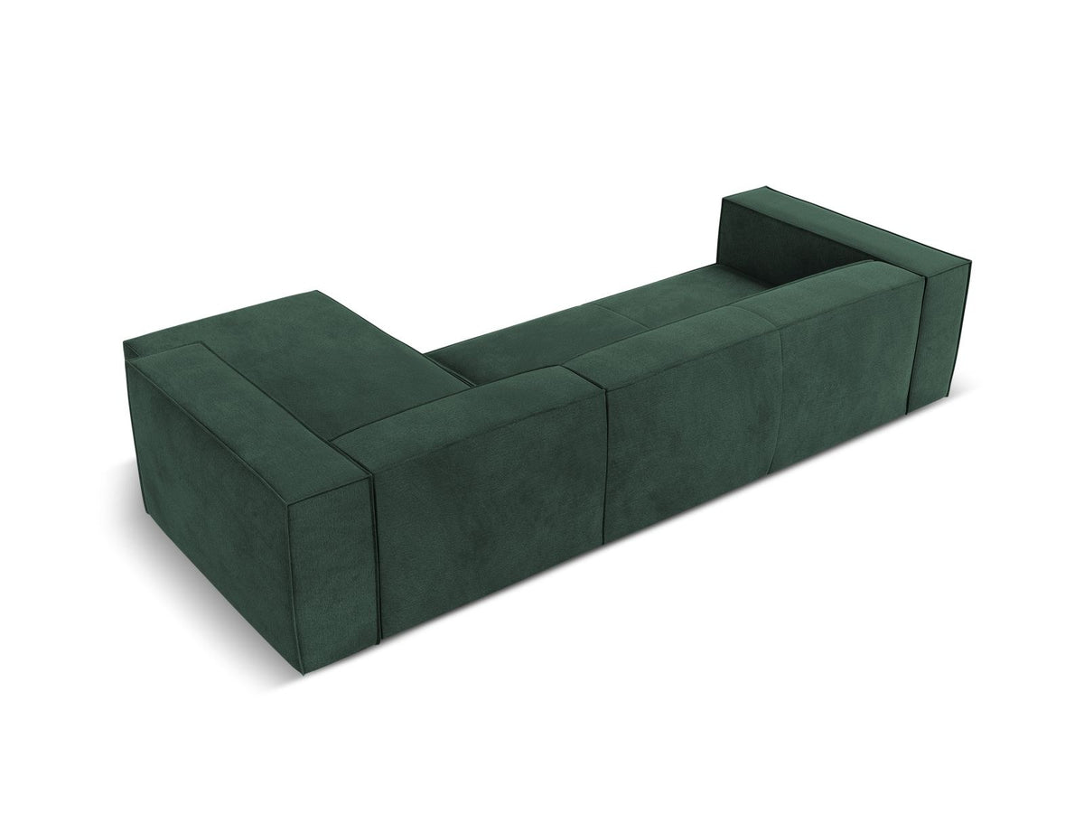 Turin Ecksofa rechts mit Chenille-Bezug in Light Beige-Rosario, Massivholzrahmen aus Kiefer und Beinen aus schwarzem Buchenholz, Récamiere-Form.