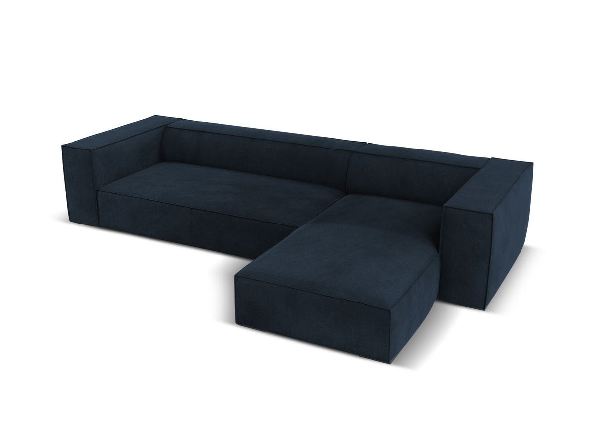 Turin Ecksofa rechts mit Chenille-Bezug in Light Beige-Rosario, Massivholzrahmen aus Kiefer und Beinen aus schwarzem Buchenholz, Récamiere-Form.