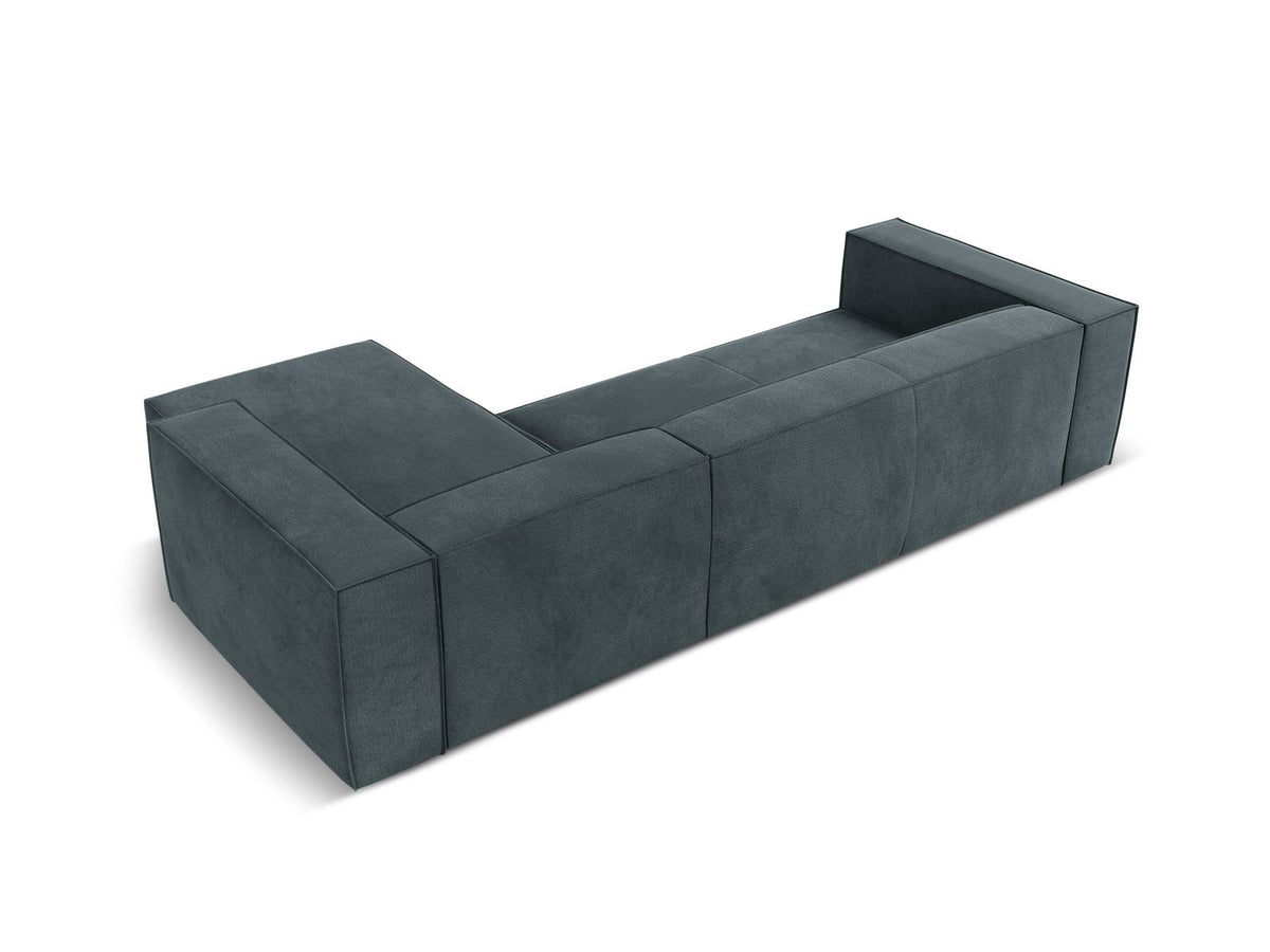 Turin Ecksofa rechts mit Chenille-Bezug in Light Beige-Rosario, Massivholzrahmen aus Kiefer und Beinen aus schwarzem Buchenholz, Récamiere-Form.