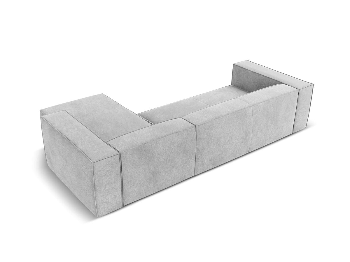 Turin Ecksofa rechts mit Chenille-Bezug in Light Beige-Rosario, Massivholzrahmen aus Kiefer und Beinen aus schwarzem Buchenholz, Récamiere-Form.