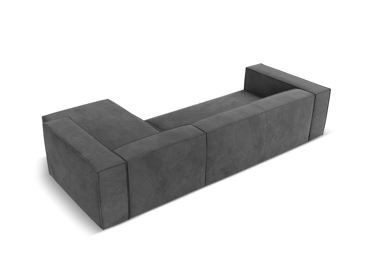Turin Ecksofa rechts mit Chenille-Bezug in Light Beige-Rosario, Massivholzrahmen aus Kiefer und Beinen aus schwarzem Buchenholz, Récamiere-Form.