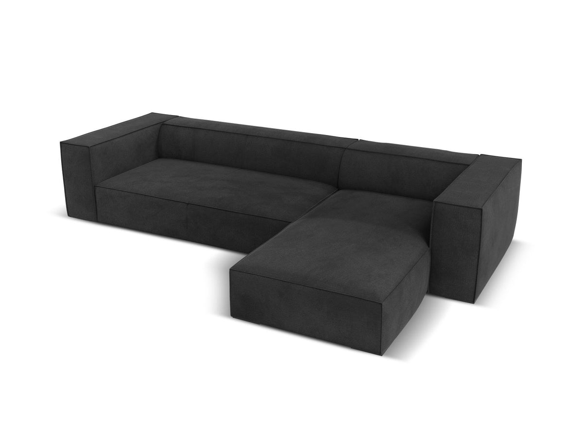 Turin Ecksofa rechts mit Chenille-Bezug in Light Beige-Rosario, Massivholzrahmen aus Kiefer und Beinen aus schwarzem Buchenholz, Récamiere-Form.