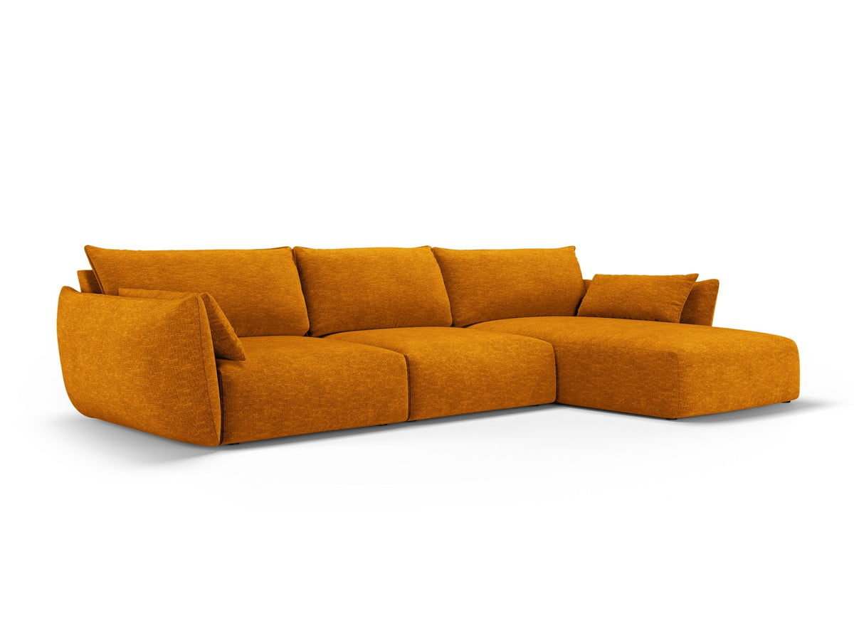 Ecksofa rechts Matera mit Stoffbezug, Récamière und schwarzen Kunststoffbeinen