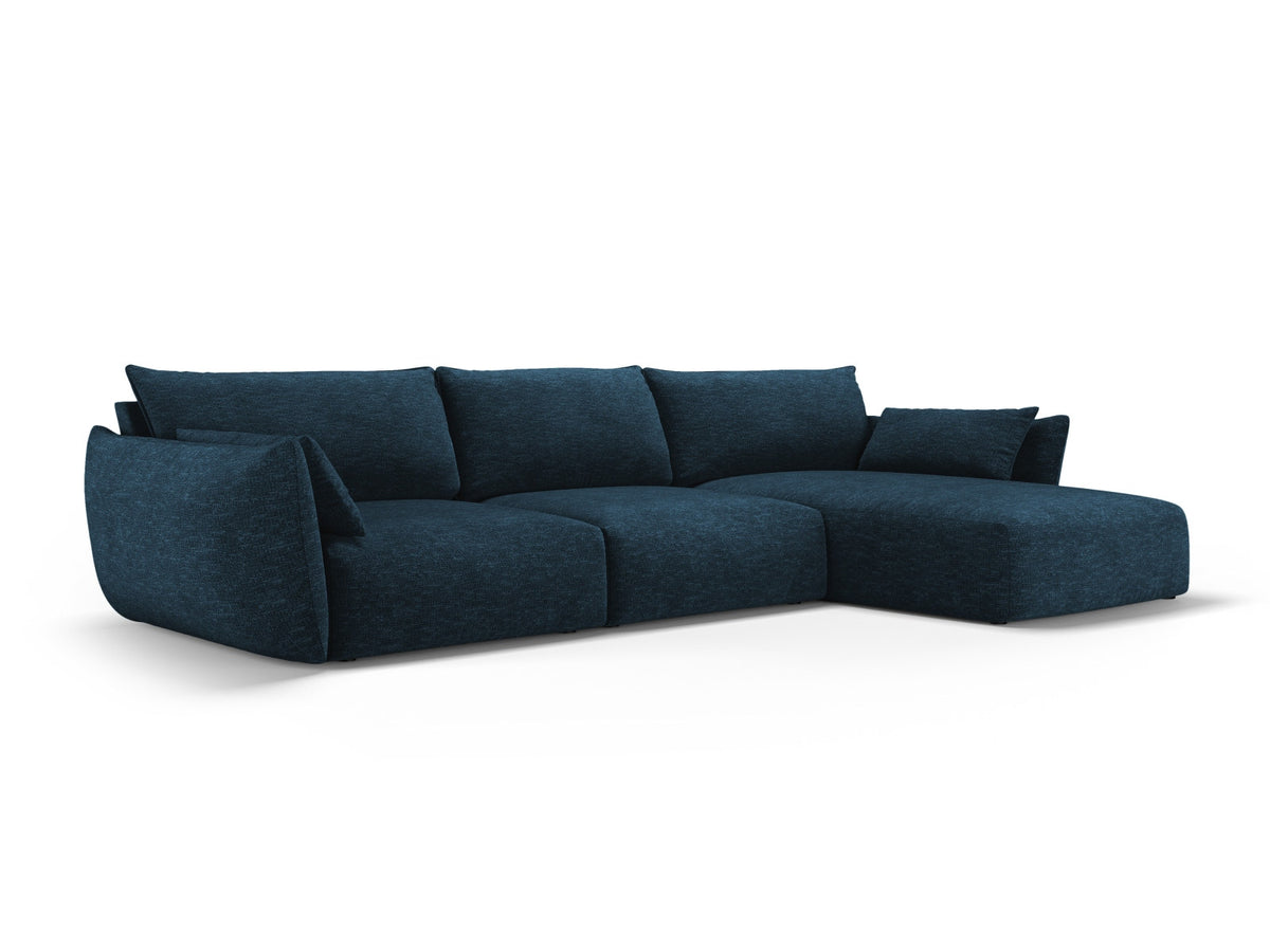 Ecksofa rechts Matera mit Stoffbezug, Récamière und schwarzen Kunststoffbeinen