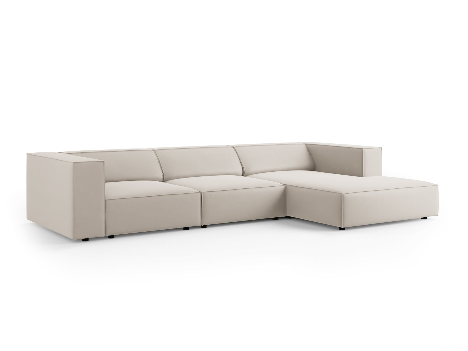 Erleben Sie das elegante Arendal Velour Ecksofa rechts 4 Sitzer von Cosmopolitan Design – perfekt für stilvolle Wohnräume und entspannte Stunden.