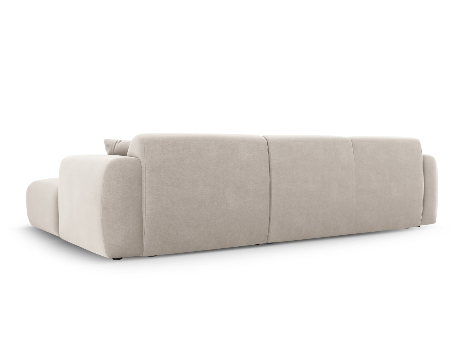 Elegantes Nolio Velour Ecksofa in hellem Beige, 4-Sitzer, ideal für stilvolle Wohnräume und entspannte Momente von Cosmopolitan Design.