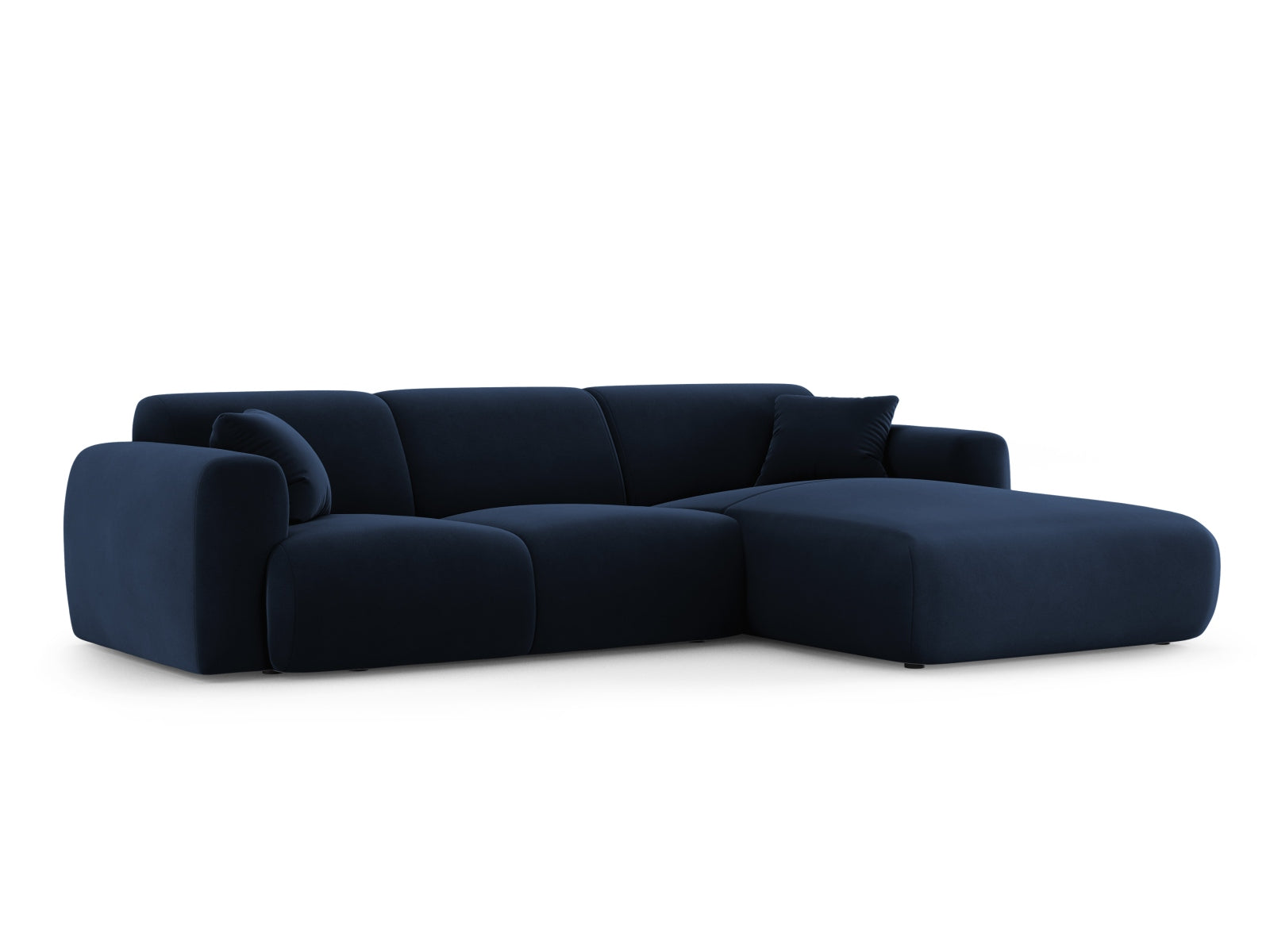 Modernes Nolio Velour Ecksofa in Royal Blue, 4-Sitzer, rechtsseitig, perfekt für gemütliche und stilvolle Wohnräume.