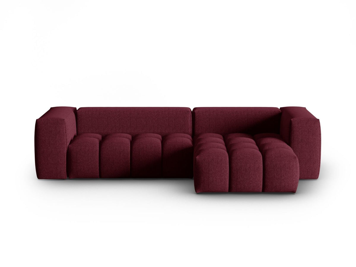 Modulares Ecksofa Verona rechts mit 3 Sitzplätzen, bezogen mit beigem Sorella-Strukturstoff, schwarze Kunststoffbeine, Massivholzrahmen sichtbar