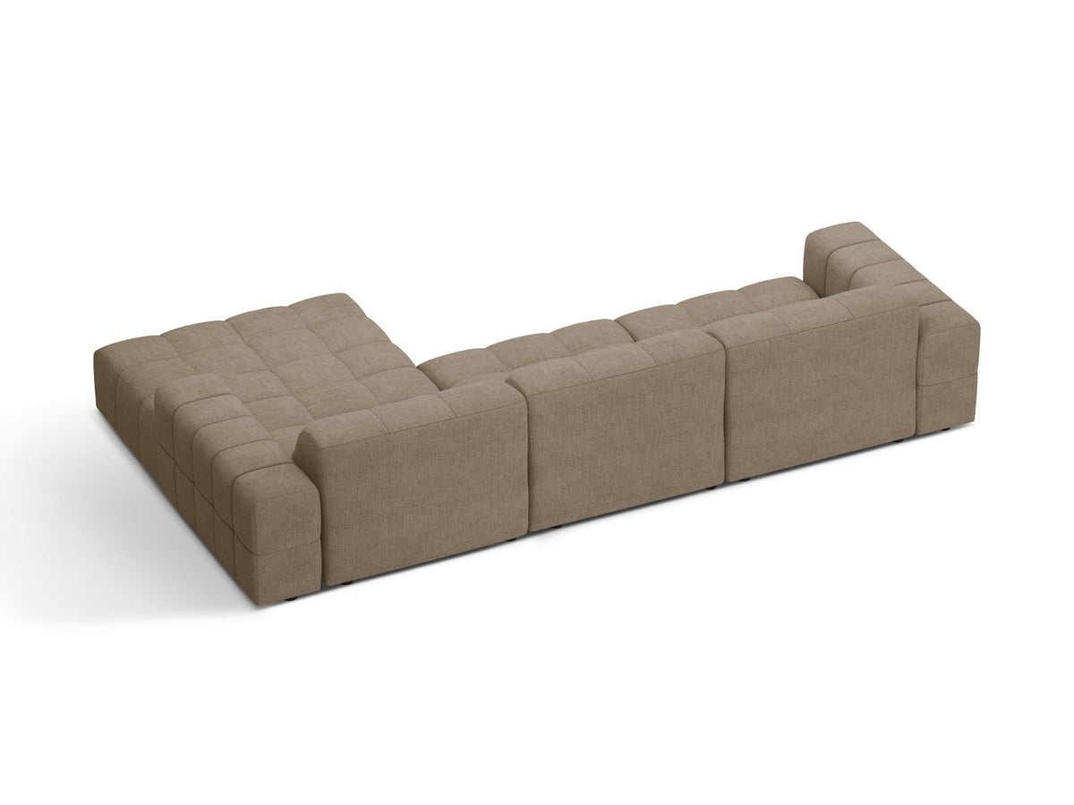 Cosmopolitan Design Chicago Ecksofa rechts, 4-Sitzer, Bezug Eden-Stoff in Light Beige, Massivholzrahmen, schwarze Kunststoffbeine, Récamiere rechts.