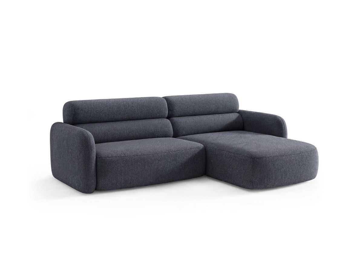 Ecksofa Malmo mit Récamière, bezogen in Chenille-Stoff Scott, auf schwarzen Beinen