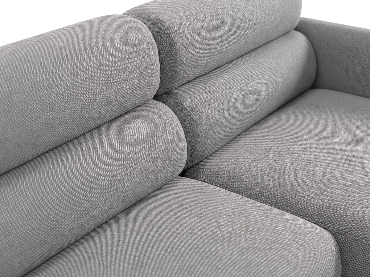 Ecksofa Malmo mit Récamière, bezogen in Chenille-Stoff Scott, auf schwarzen Beinen
