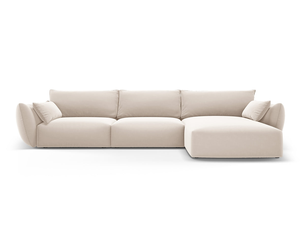 Ecksofa rechts Matera mit Stoffbezug, Récamière und schwarzen Kunststoffbeinen