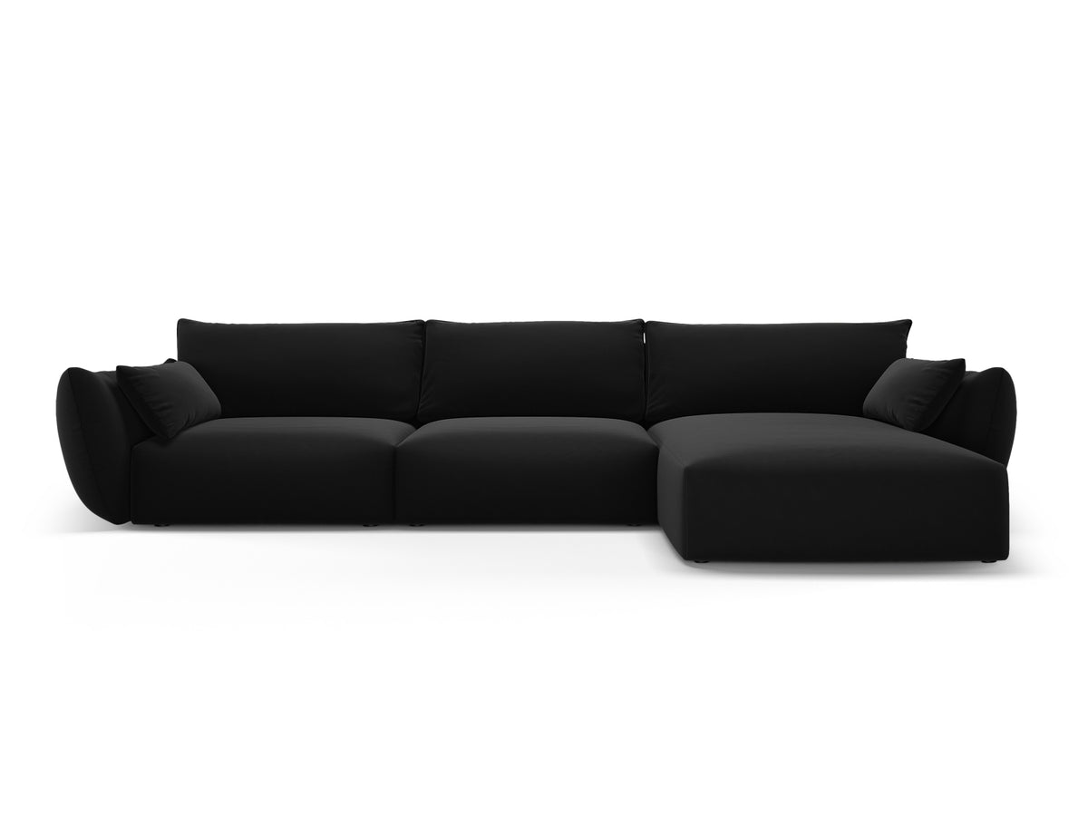 Ecksofa rechts Matera mit Stoffbezug, Récamière und schwarzen Kunststoffbeinen