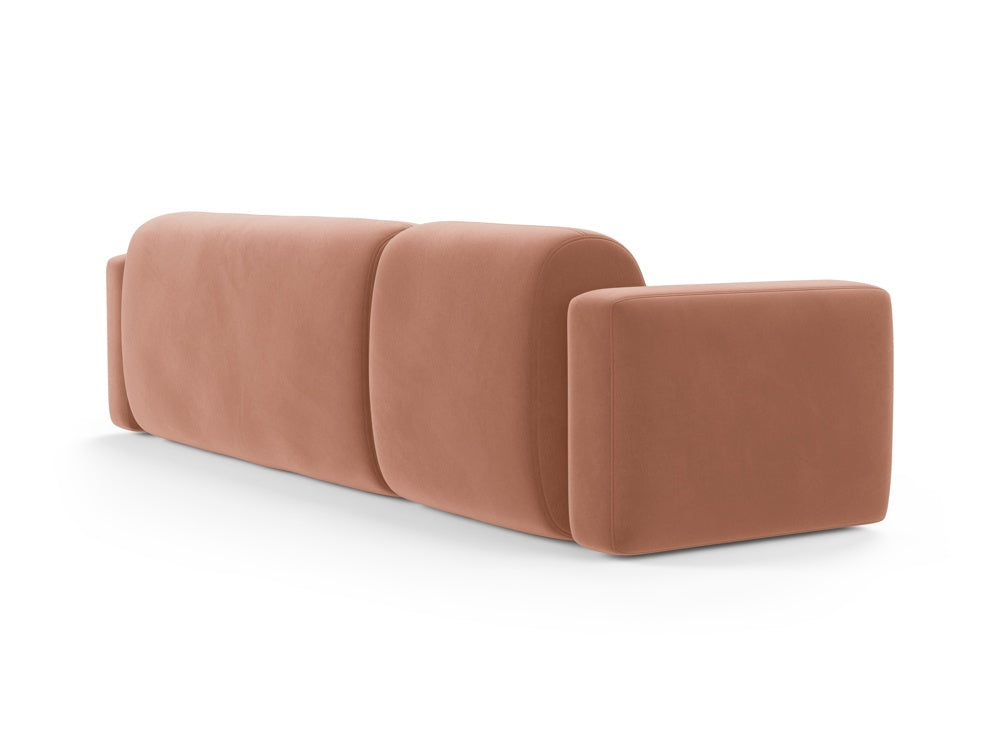 Modulares Ecksofa in Pink-Salvador aus Strino Velour, stilvoll und komfortabel, ideal für kreative Wohnkonzepte und gesellige Abende.