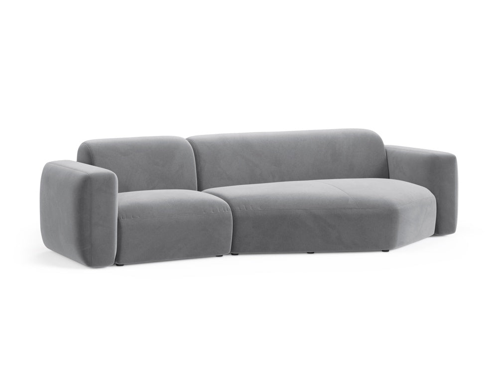 Elegantes Strino Velour Ecksofa in Grau, modular und rechtsseitig, ideal für stilvolle Wohnräume. Perfekte Kombination aus Komfort und Design.