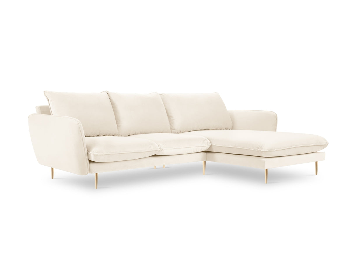 Vienna Velour Ecksofa rechts 5 Sitzer 170cm in Light Beige/Gold-Bluvel präsentiert im Onlineshop von KAQTU Design AG. Ecksofa rechts ist von Cosmopolitan Design