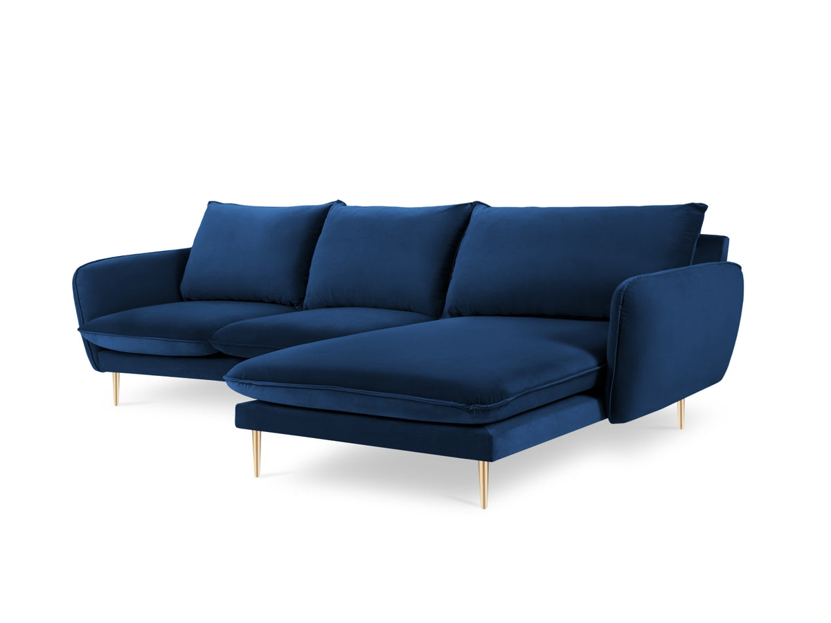 Vienna Velour Ecksofa rechts 5 Sitzer 170cm in Royal Blue/Gold-Bluvel präsentiert im Onlineshop von KAQTU Design AG. Ecksofa rechts ist von Cosmopolitan Design