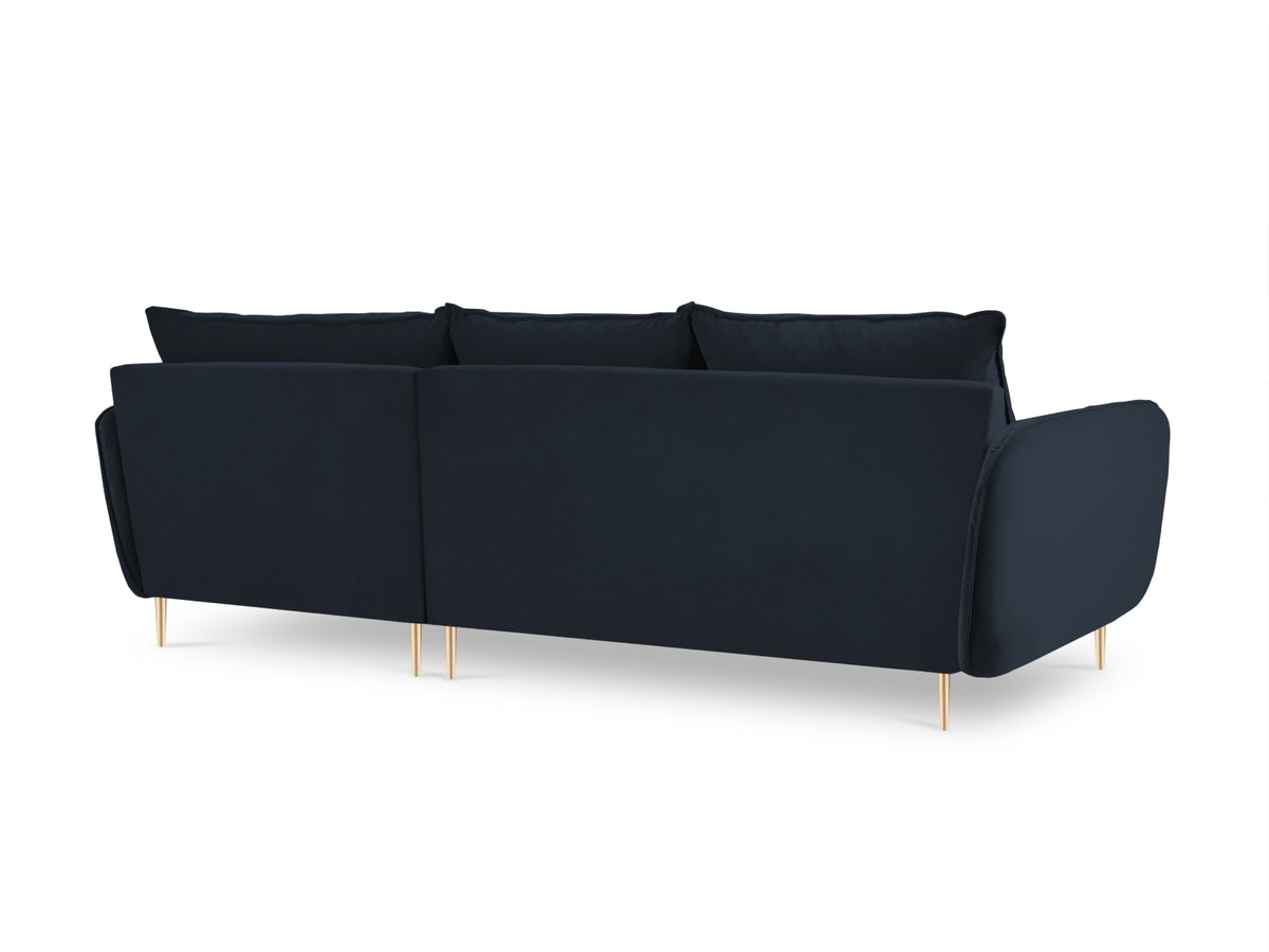 Vienna Velour Ecksofa rechts 5 Sitzer 170cm in Dark Blue/Gold-Bluvel präsentiert im Onlineshop von KAQTU Design AG. Ecksofa rechts ist von Cosmopolitan Design