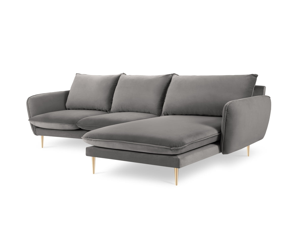 Vienna Velour Ecksofa rechts 5 Sitzer 170cm in Light Grey/Gold-Bluvel präsentiert im Onlineshop von KAQTU Design AG. Ecksofa rechts ist von Cosmopolitan Design