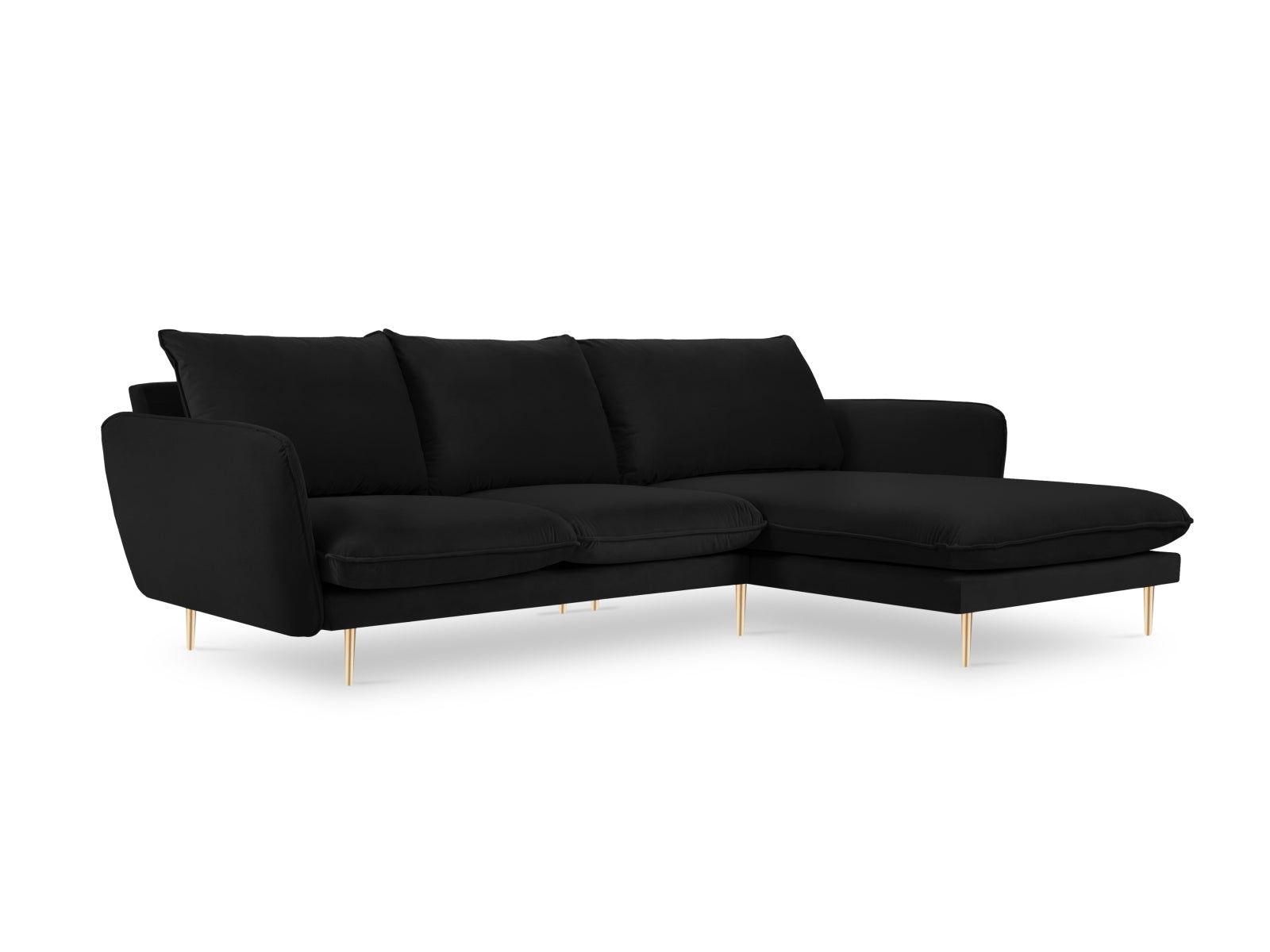 Vienna Velour Ecksofa rechts 5 Sitzer 170cm in Black/Gold-Bluvel präsentiert im Onlineshop von KAQTU Design AG. Ecksofa rechts ist von Cosmopolitan Design