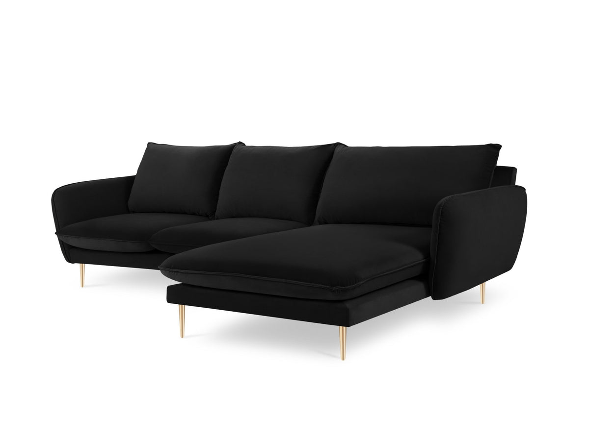 Vienna Velour Ecksofa rechts 5 Sitzer 170cm in Black/Gold-Bluvel präsentiert im Onlineshop von KAQTU Design AG. Ecksofa rechts ist von Cosmopolitan Design