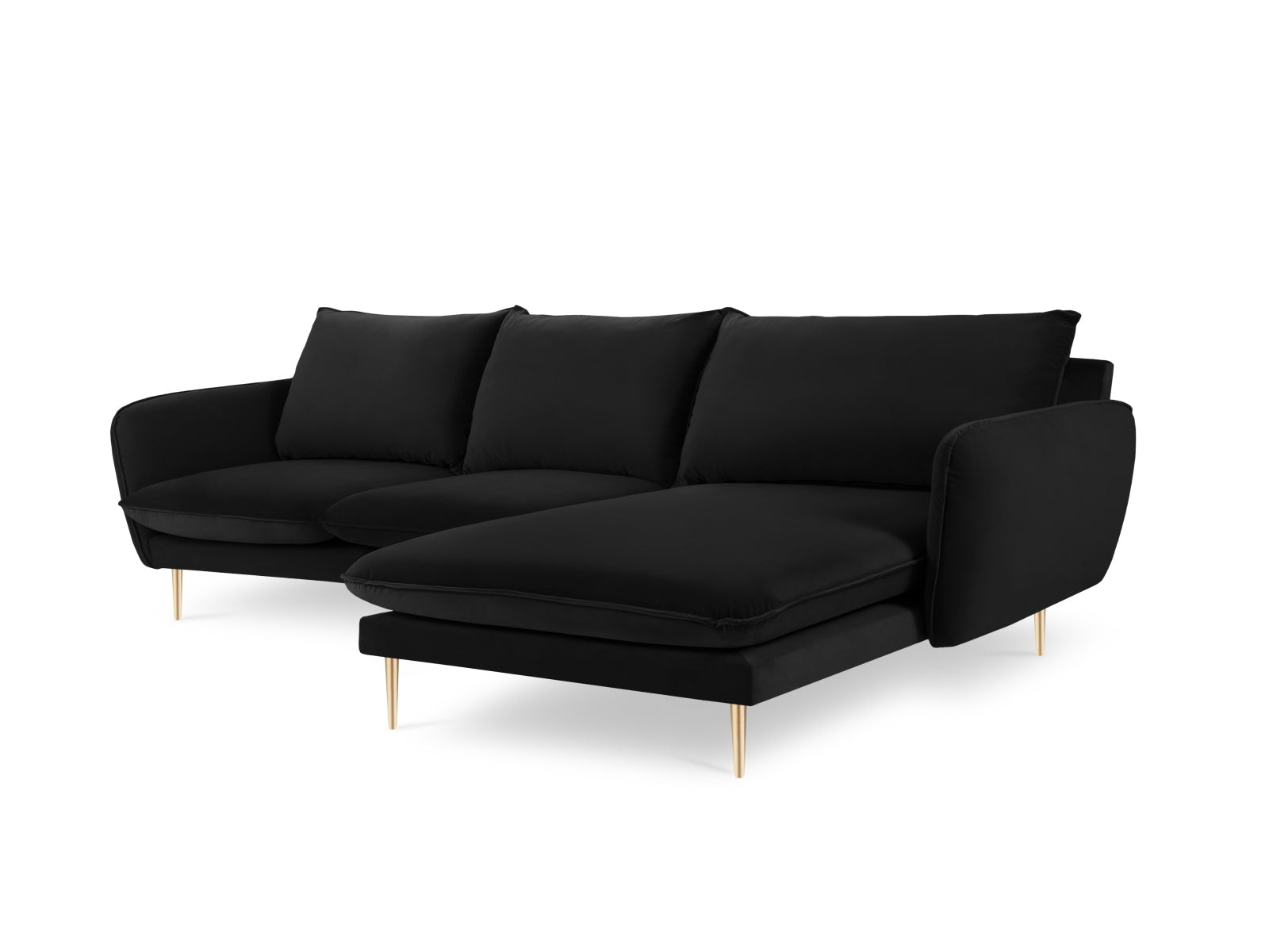 Vienna Velour Ecksofa rechts 5 Sitzer 170cm in Black/Gold-Bluvel präsentiert im Onlineshop von KAQTU Design AG. Ecksofa rechts ist von Cosmopolitan Design
