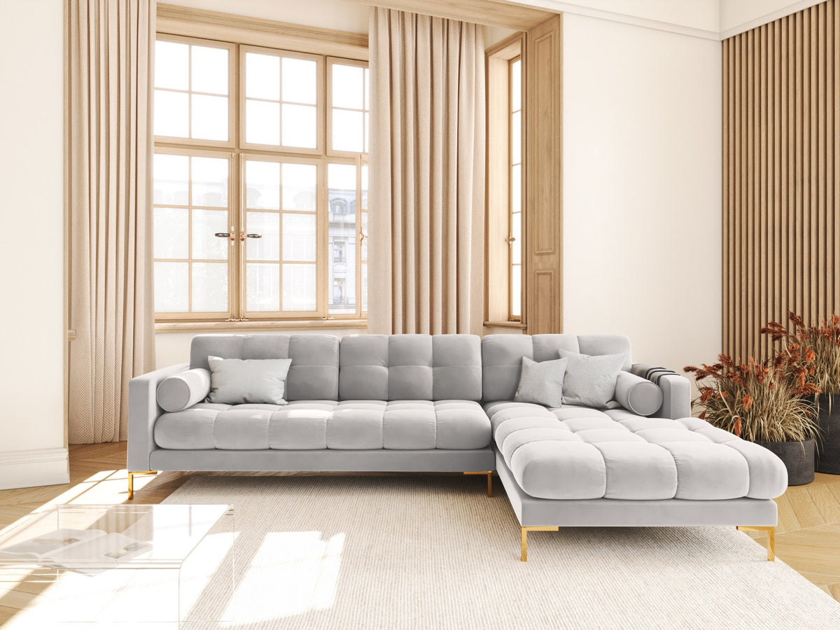 Ecksofa rechts Bali von Cosmopolitan Design mit Récamière, Stoffbezug und Metallbeinen