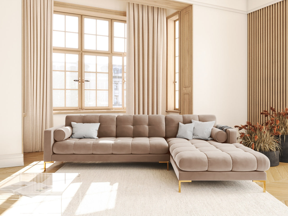 Ecksofa rechts Bali von Cosmopolitan Design mit Récamière, Stoffbezug und Metallbeinen