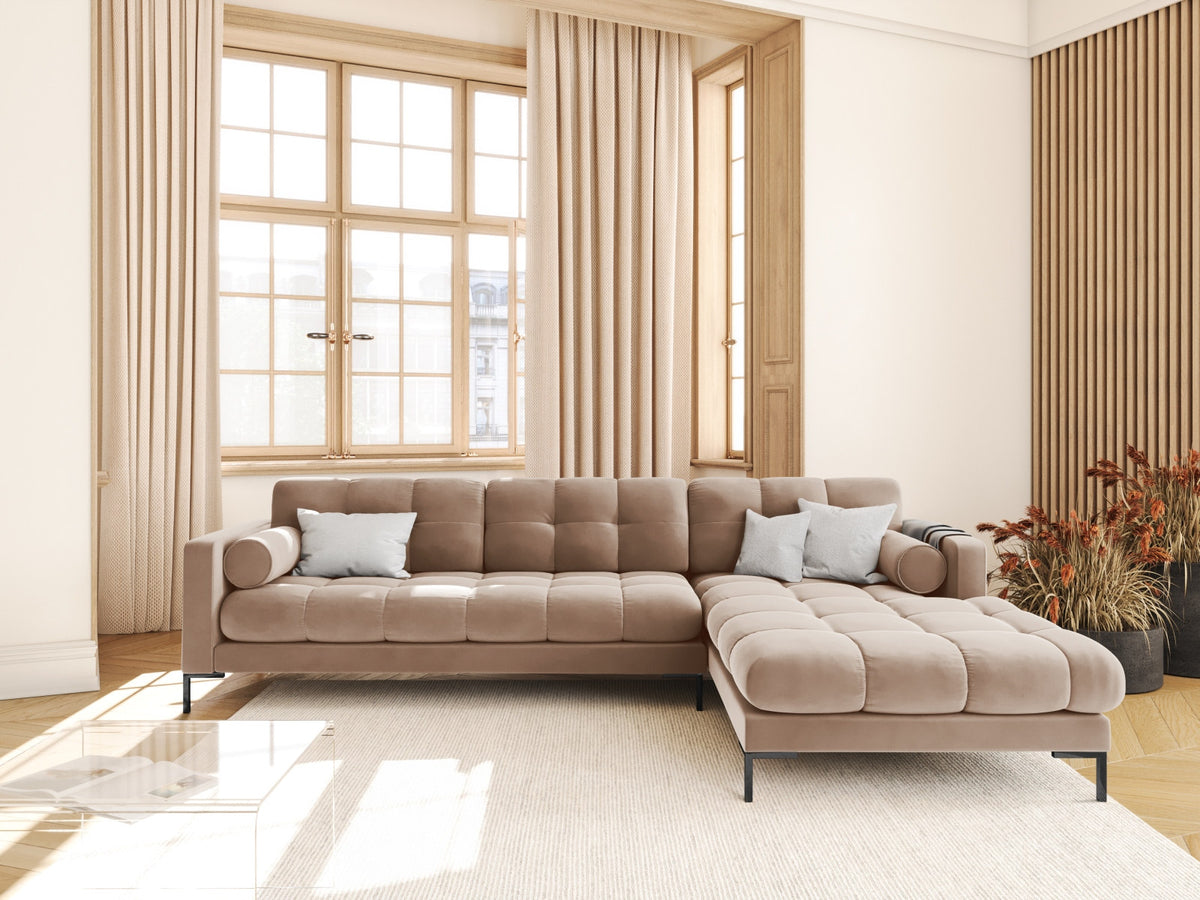 Ecksofa rechts Bali von Cosmopolitan Design mit Récamière, Stoffbezug und Metallbeinen