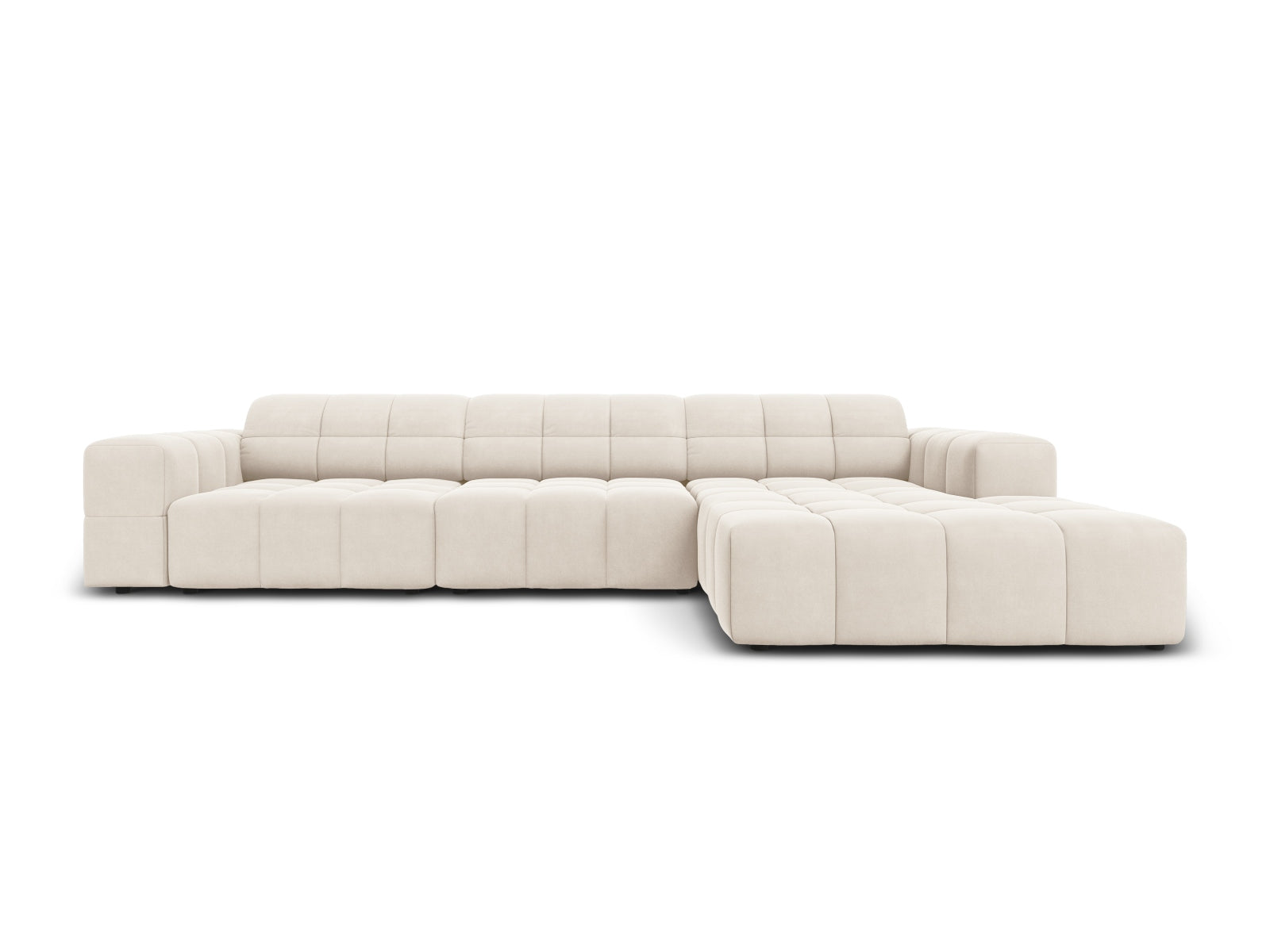 Chicago Velour Ecksofa rechts 4 Sitzer 166cm in Light Beige-Bluvel präsentiert im Onlineshop von KAQTU Design AG. L-Sofa rechts ist von Cosmopolitan Design
