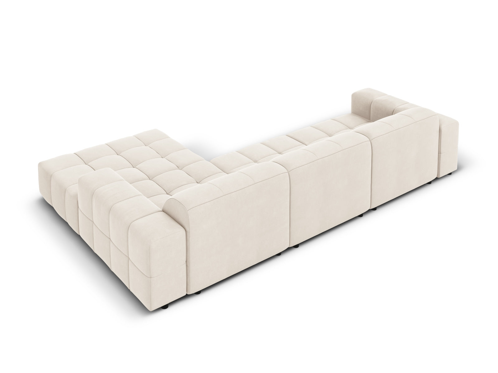 Elegantes Chicago Velour Ecksofa in hellem Beige, 4-Sitzer, 166cm, ideal für stilvolle Wohnräume und entspannte Abende.