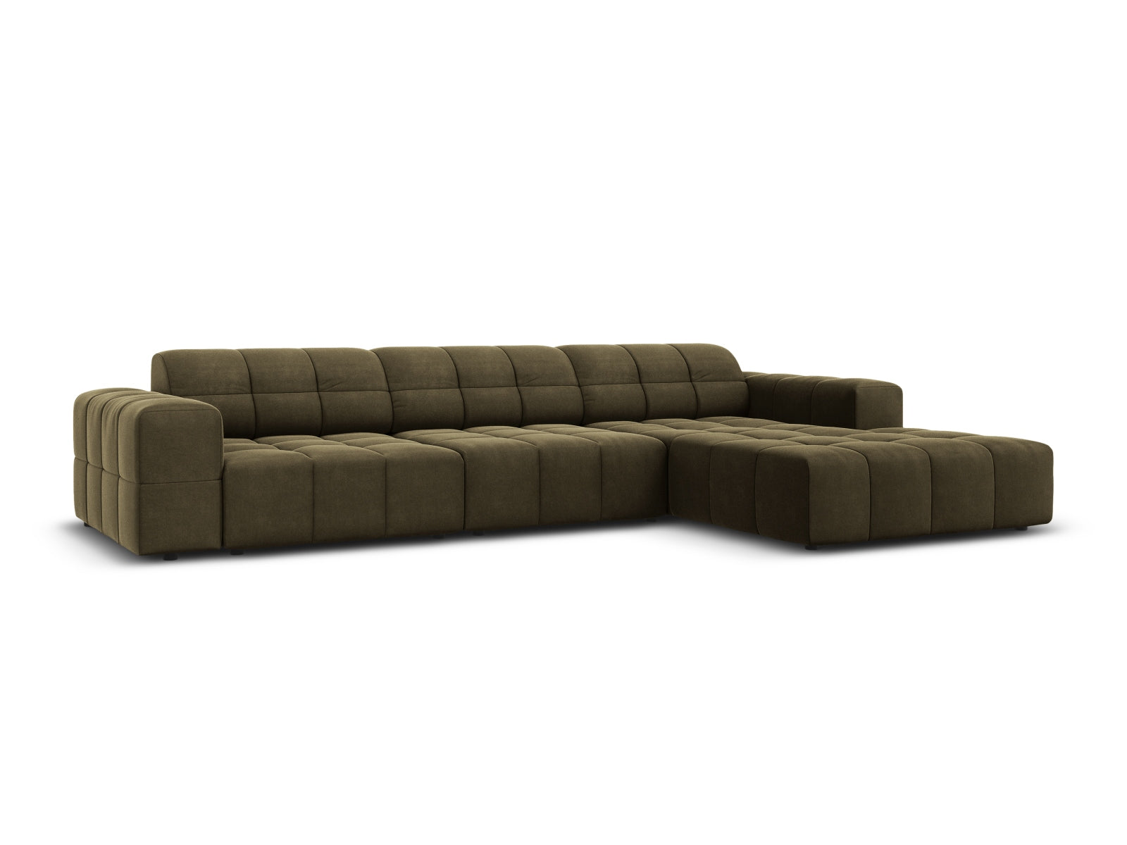 Elegantes Chicago Velour Ecksofa in Green-Bluvel, 4-Sitzer, 166cm, ideal für stilvolle Wohnräume, erhältlich bei KAQTU Design AG.
