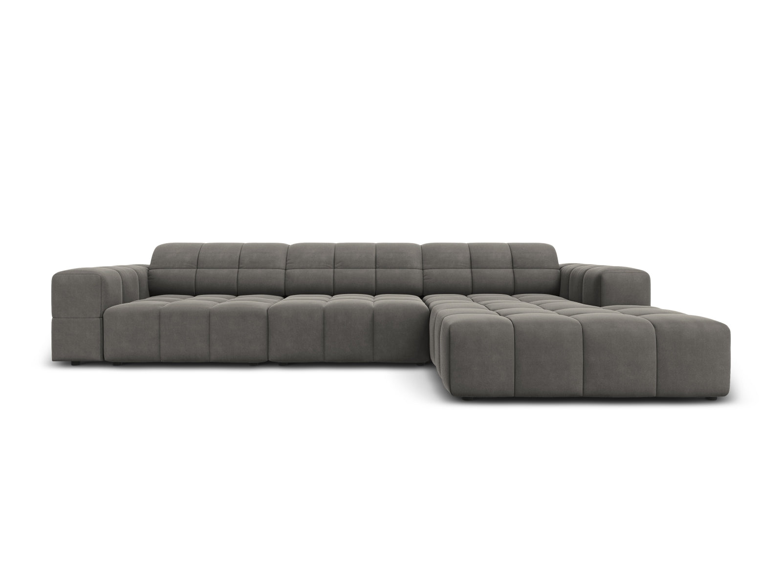 Chicago Velour Ecksofa rechts 4 Sitzer 166cm in Light Grey-Bluvel präsentiert im Onlineshop von KAQTU Design AG. L-Sofa rechts ist von Cosmopolitan Design