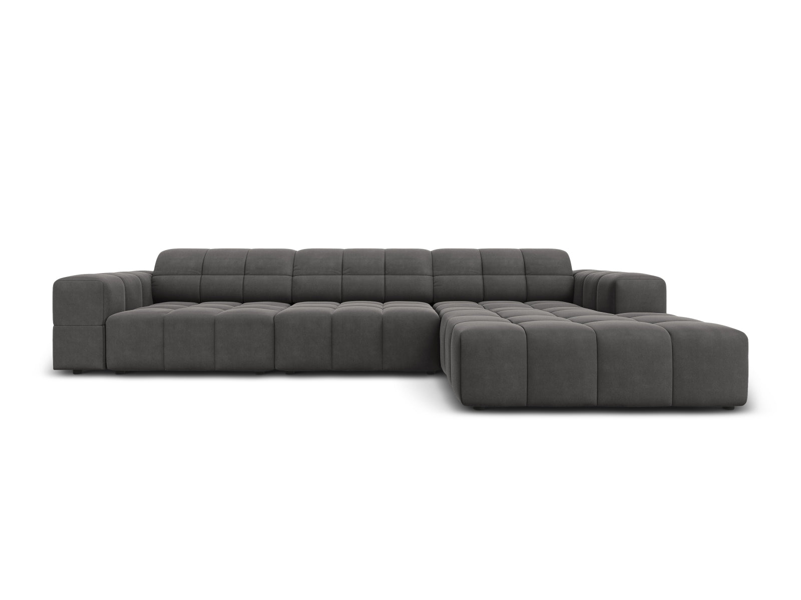 Chicago Velour Ecksofa rechts 4 Sitzer 166cm in Grey-Bluvel präsentiert im Onlineshop von KAQTU Design AG. L-Sofa rechts ist von Cosmopolitan Design