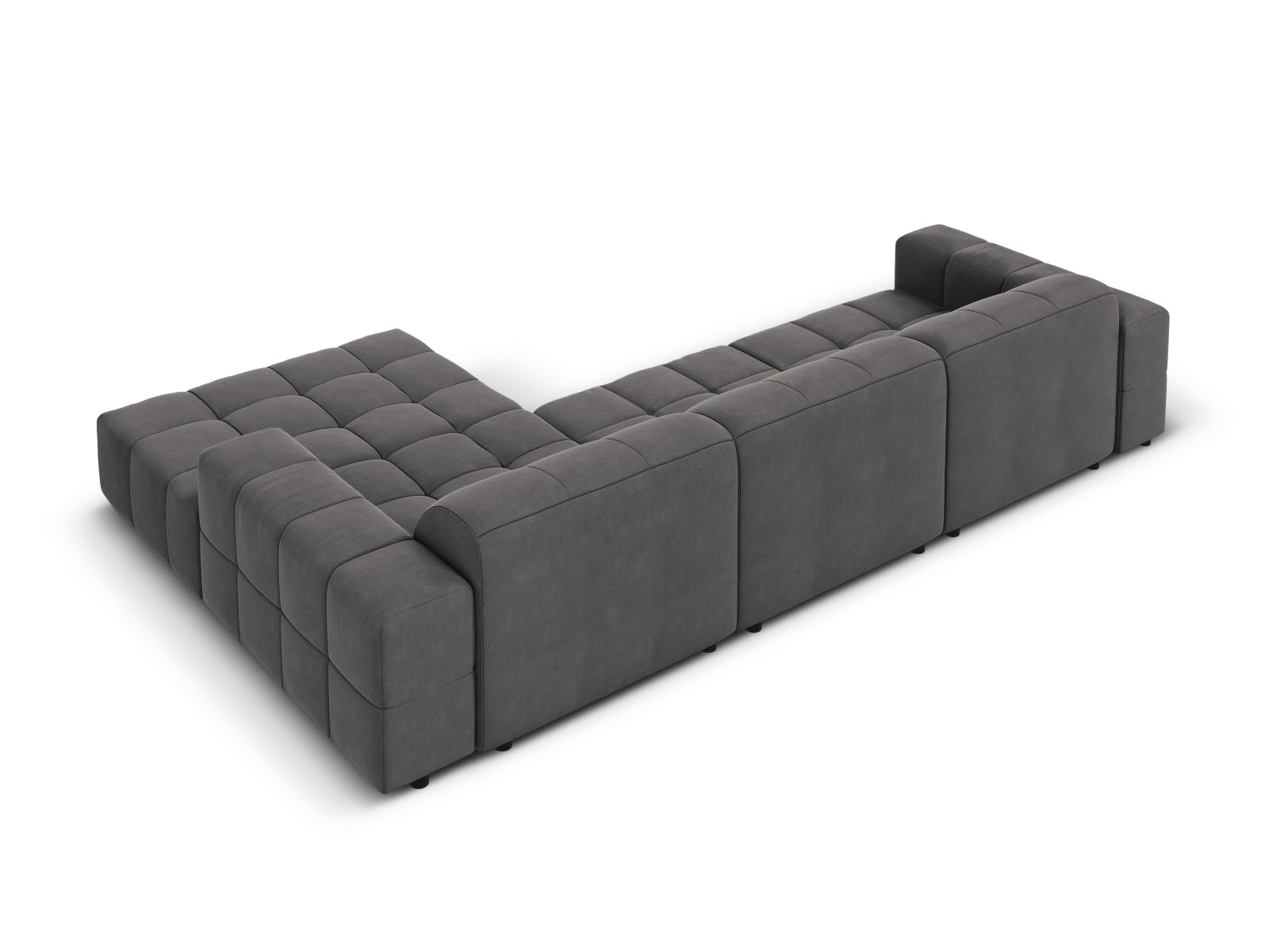 Elegantes Chicago Velour Ecksofa in Grau-Blau, 4-Sitzer, 166 cm, ideal für stilvolle Wohnräume und entspannte Stunden.