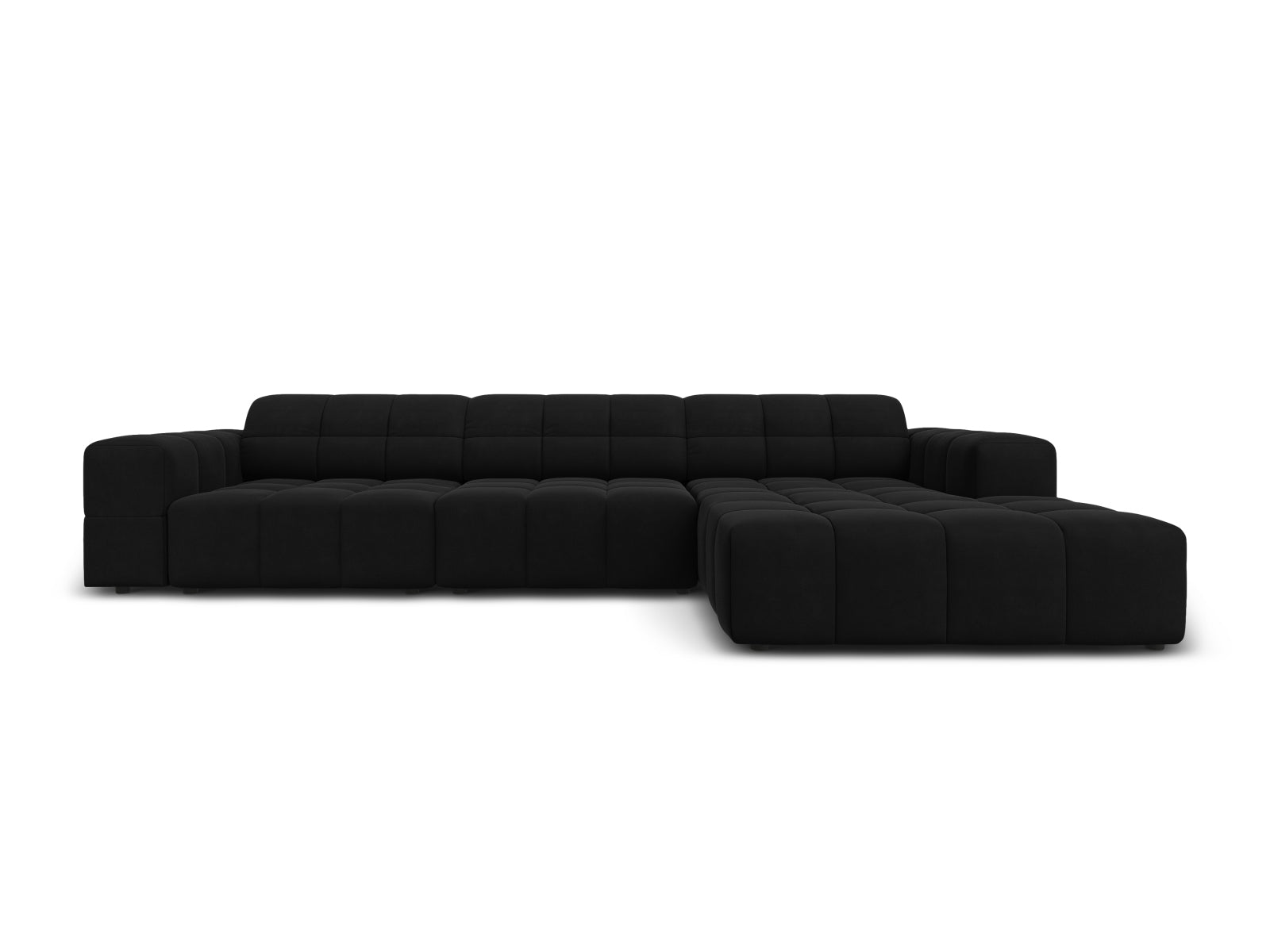 Chicago Velour Ecksofa rechts 4 Sitzer 166cm in Black-Bluvel präsentiert im Onlineshop von KAQTU Design AG. L-Sofa rechts ist von Cosmopolitan Design