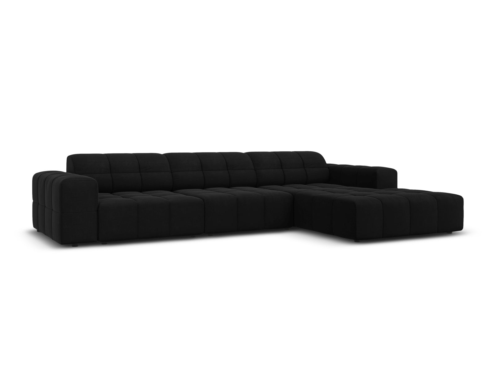 Erleben Sie das stilvolle Chicago Velour Ecksofa rechts für 4 Personen von Cosmopolitan Design – ideal für Ihr modernes Wohnzimmer und ultimativen Komfort.