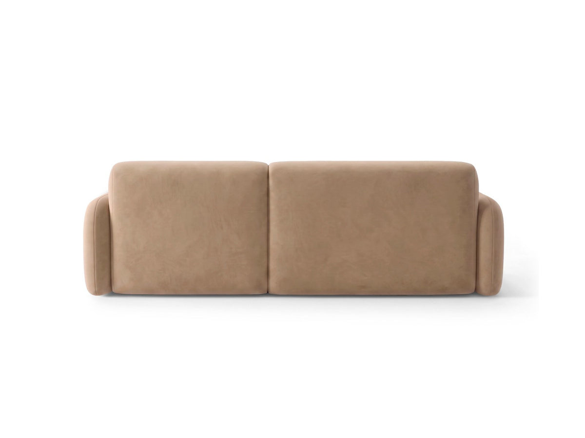 Ecksofa rechts Malmo in Beige mit Bluvel-Bezug, Récamiere rechts und schwarzen Beinen