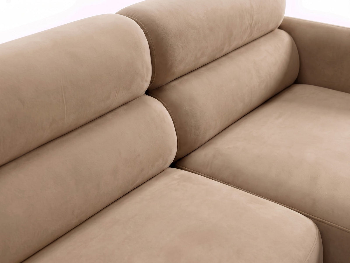 Ecksofa rechts Malmo in Beige mit Bluvel-Bezug, Récamiere rechts und schwarzen Beinen