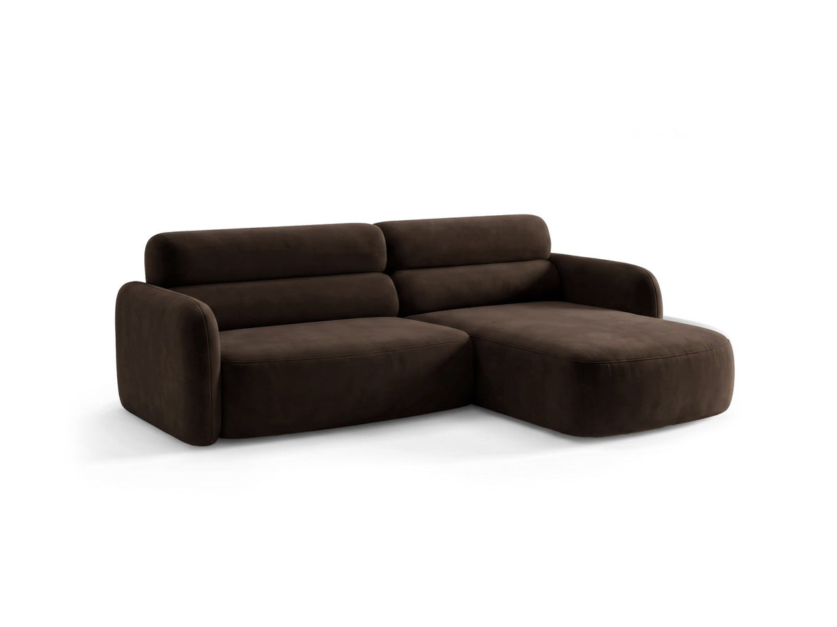 Ecksofa rechts Malmo in Beige mit Bluvel-Bezug, Récamiere rechts und schwarzen Beinen