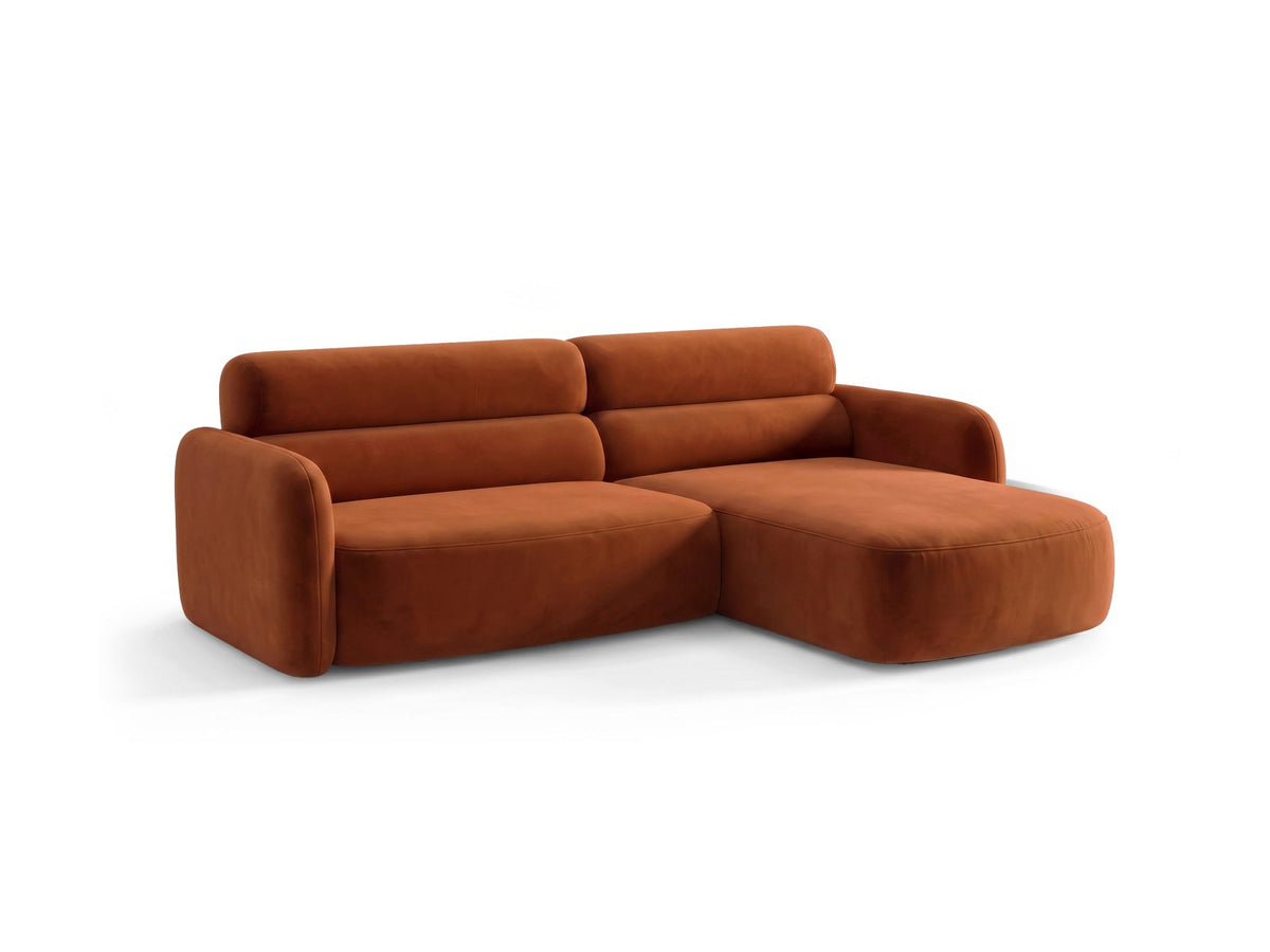 Ecksofa rechts Malmo in Beige mit Bluvel-Bezug, Récamiere rechts und schwarzen Beinen