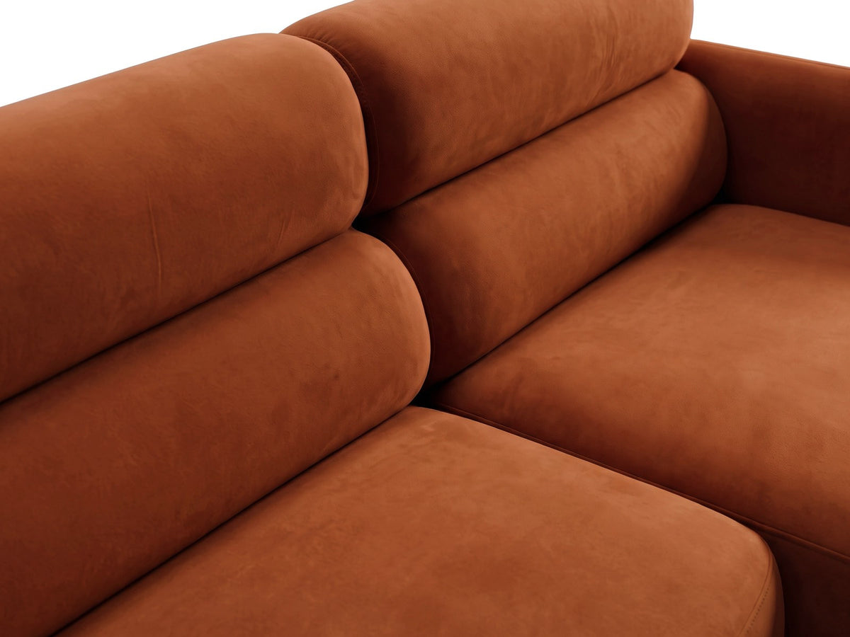 Ecksofa rechts Malmo in Beige mit Bluvel-Bezug, Récamiere rechts und schwarzen Beinen