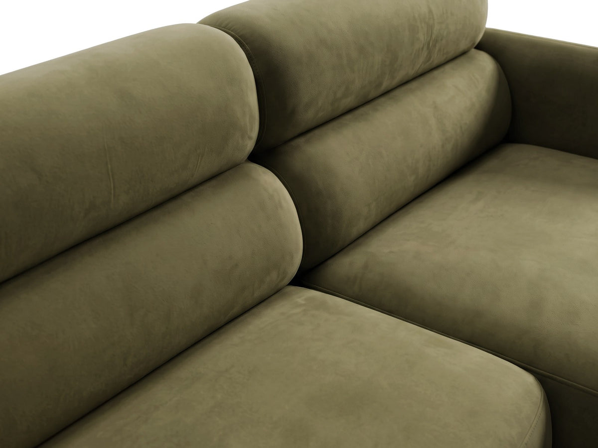 Ecksofa rechts Malmo in Beige mit Bluvel-Bezug, Récamiere rechts und schwarzen Beinen