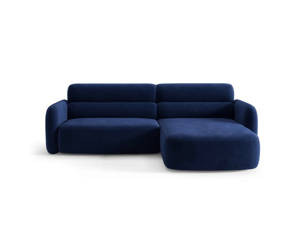 Ecksofa rechts Malmo in Beige mit Bluvel-Bezug, Récamiere rechts und schwarzen Beinen
