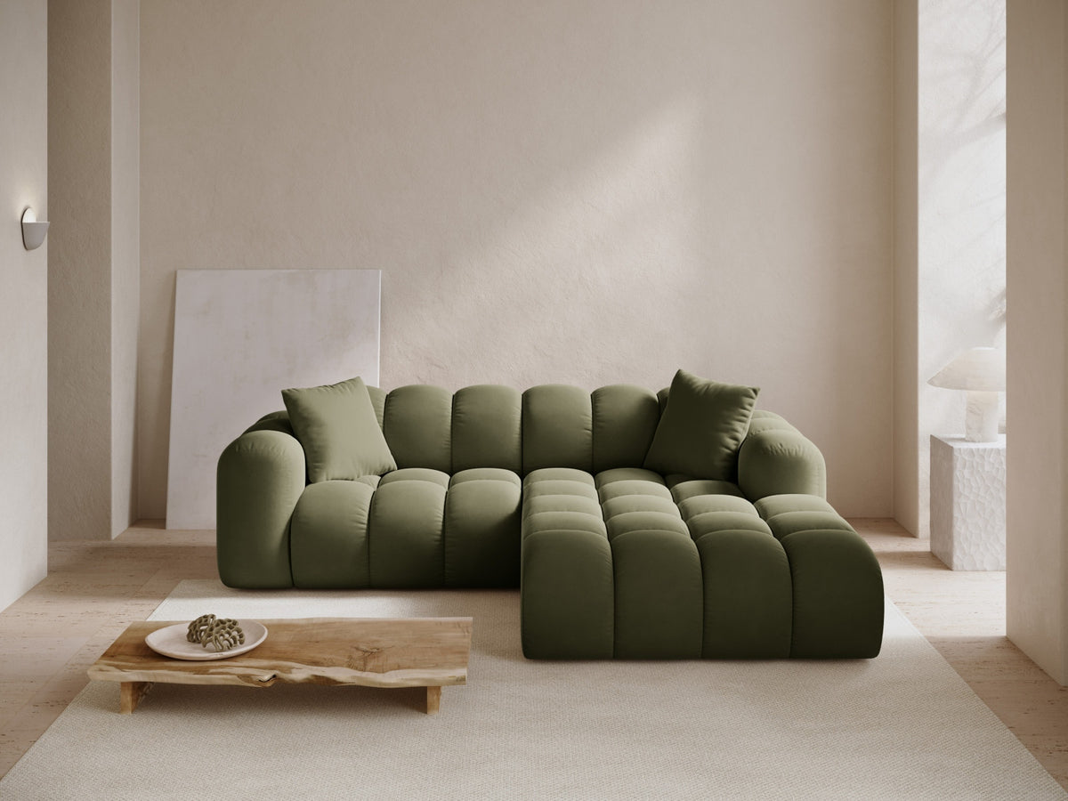 3-Sitzer Ecksofa rechts Treno in Green-Bluvel präsentiert im Onlineshop von KAQTU Design AG. Ecksofa rechts ist von Cosmopolitan Design